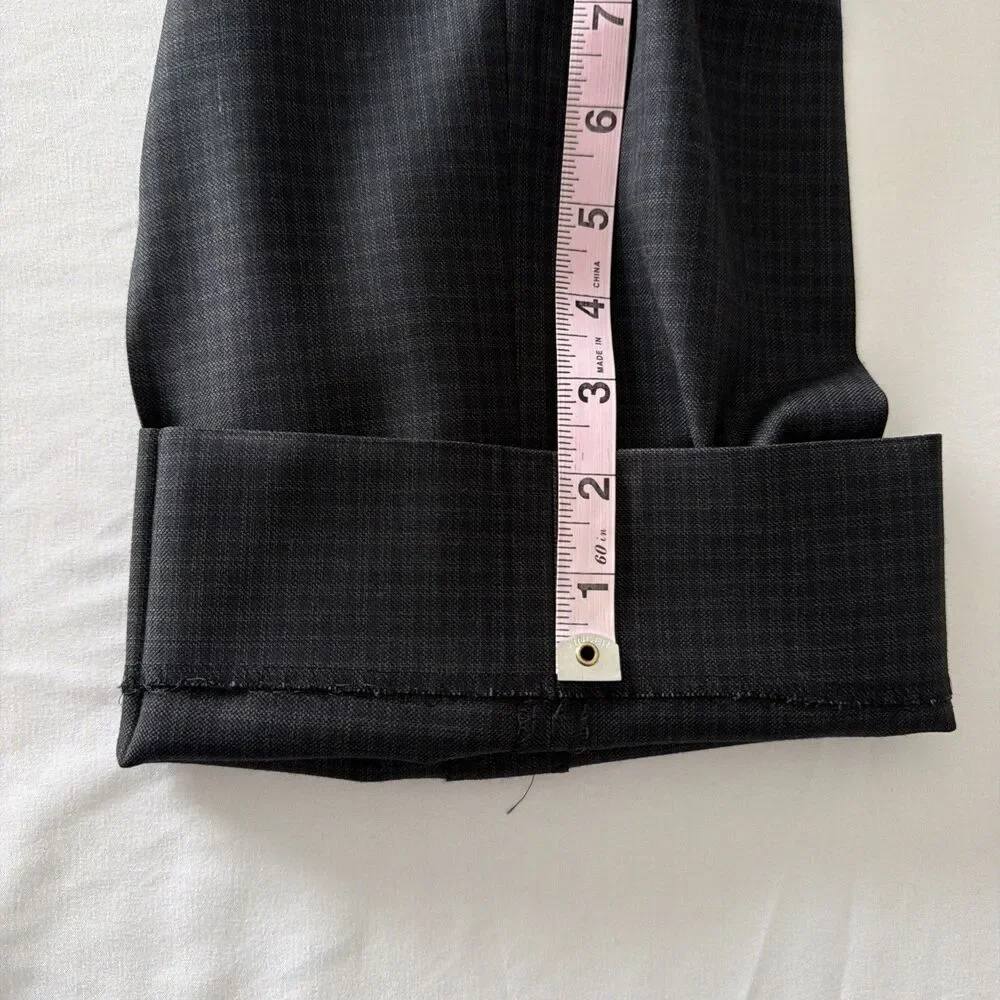 Canali Mens 35x32 IT 52 100% Wool Dress Pants Gray Check Flat Front Made N Italy - Picture 15 of 16